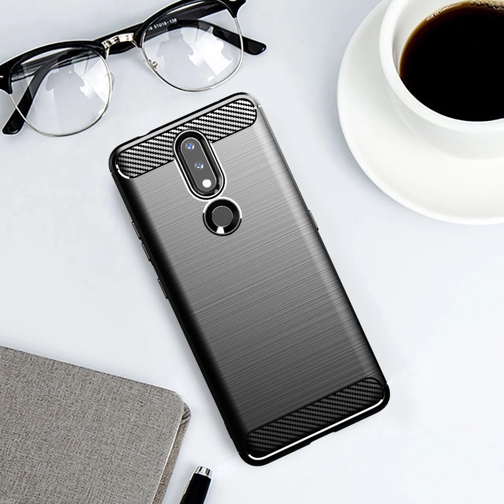 Carbon Case Flexible Cover TPU Case for Nokia 2.4 blackeng