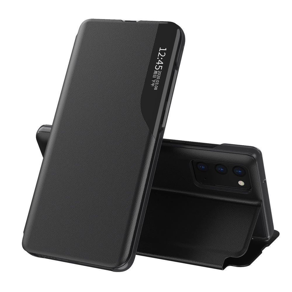 Eco Leather View Case elegant bookcase type case with kickstand for Samsung Galaxy A02s EU blackeng