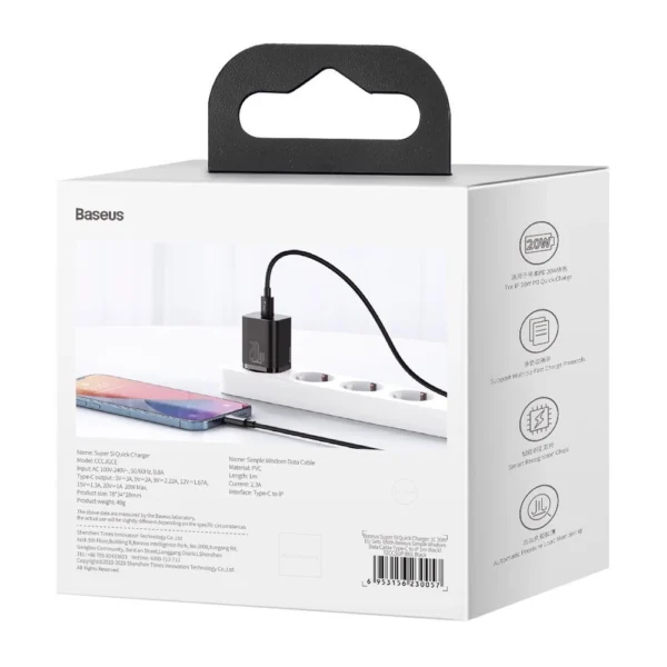 Baseus Super Si 1C fast charger USB Type C 20W Power Delivery + USB Type C - Lightning cable 1m black (TZCCSUP-B01)eng
