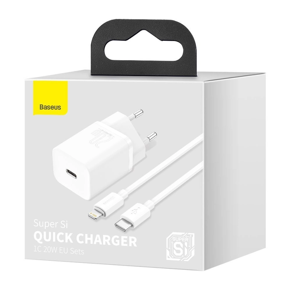 Baseus Super Si 1C fast charger USB Type C 20W Power Delivery + USB Type C - Lightning cable 1m white (TZCCSUP-B02)eng