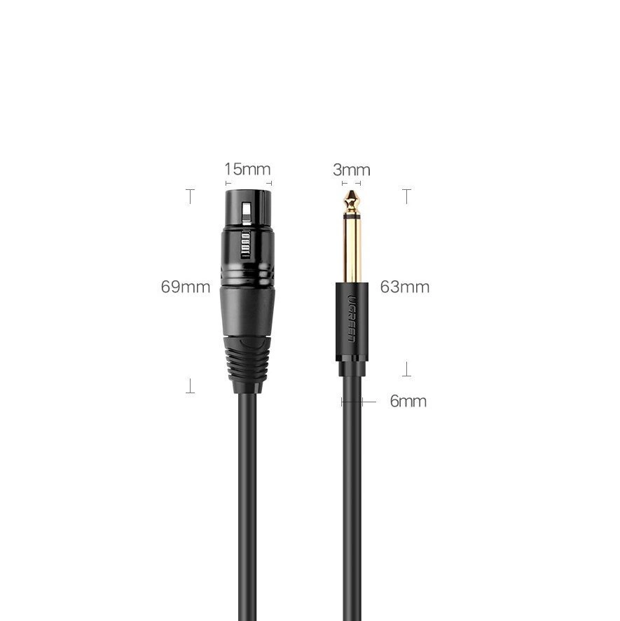 Ugreen audio cable microphone cable XLR (female) - 6.35 mm jack (male) 2 m black (20719 AV131)eng