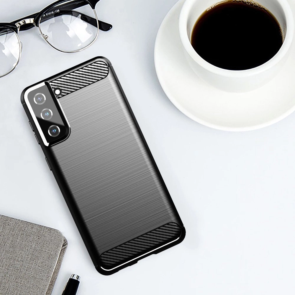 Carbon Case Flexible Cover TPU Case for Samsung Galaxy S21+ 5G (S21 Plus 5G) blackeng