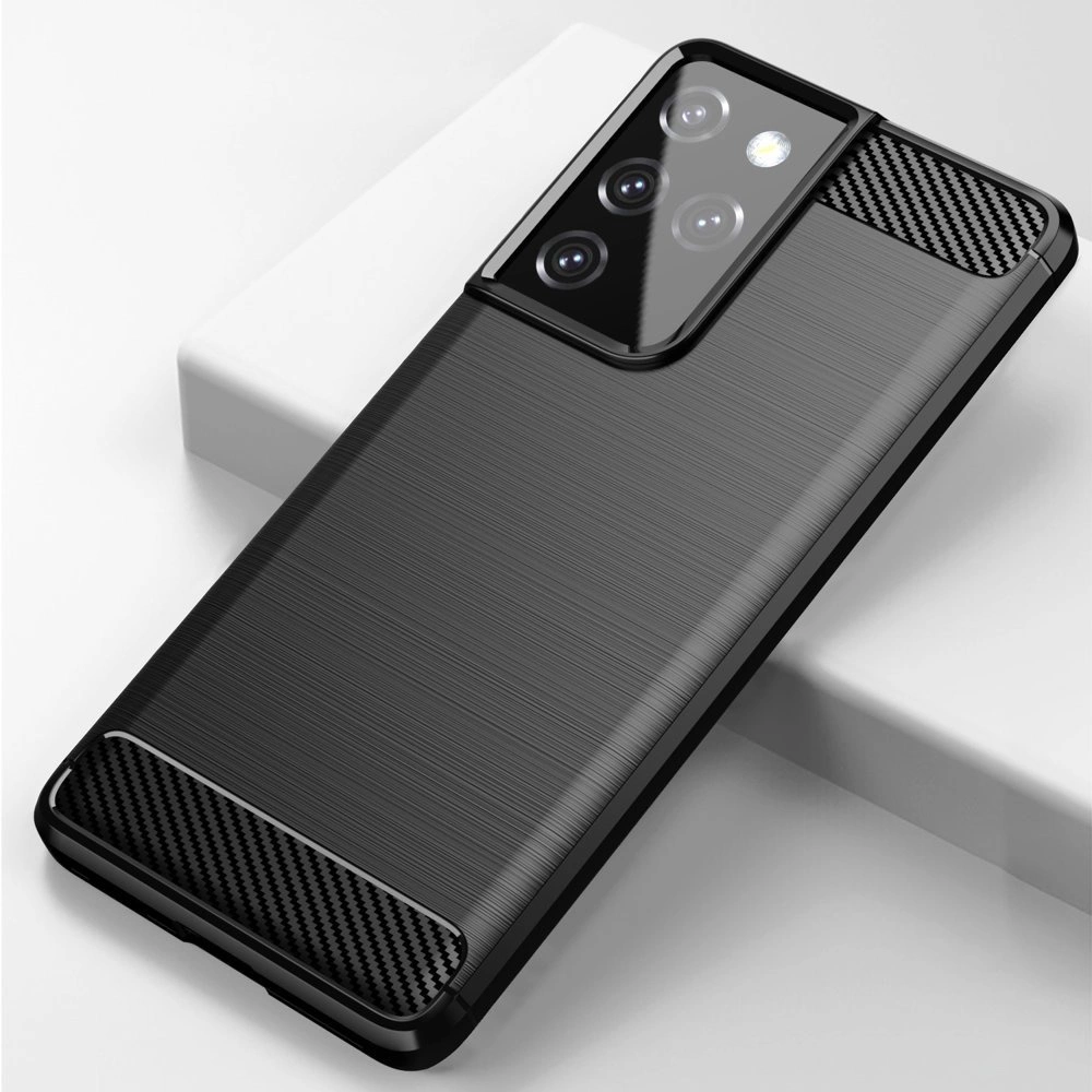 Carbon Case Flexible Cover TPU Case for Samsung Galaxy S21 Ultra 5G blackeng