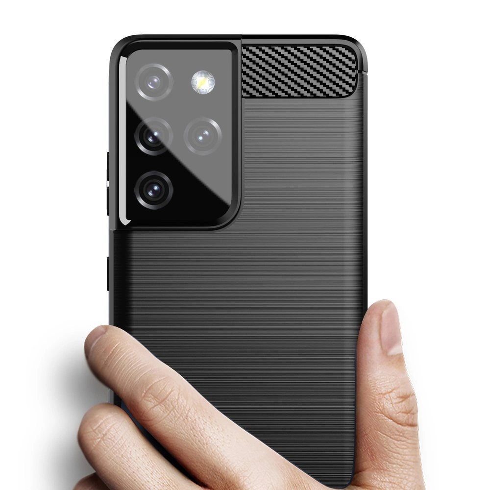 Carbon Case Flexible Cover TPU Case for Samsung Galaxy S21 Ultra 5G blackeng