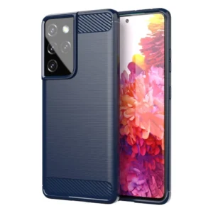 Carbon Case Flexible Cover TPU Case for Samsung Galaxy S21 Ultra 5G blueeng