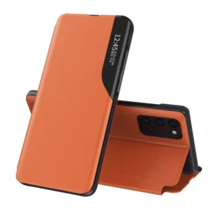 Eco Leather View Case elegant bookcase type case with kickstand for Samsung Galaxy A72 4G orangeeng