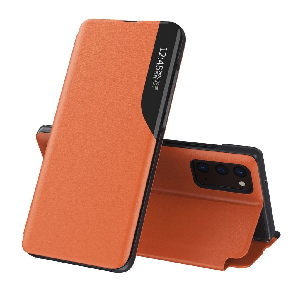 Eco Leather View Case elegant bookcase type case with kickstand for Samsung Galaxy A72 4G orangeeng