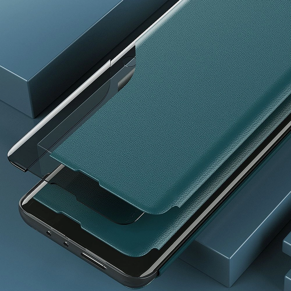 Eco Leather View Case elegant bookcase type case with kickstand for Samsung Galaxy A52s 5G / A52 5G / A52 4G blueeng