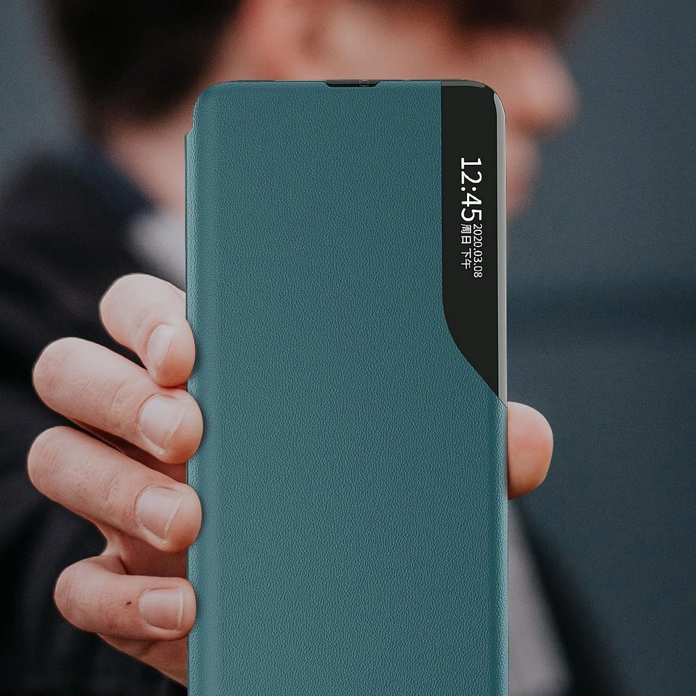 Eco Leather View Case elegant bookcase type case with kickstand for Samsung Galaxy A52s 5G / A52 5G / A52 4G blueeng