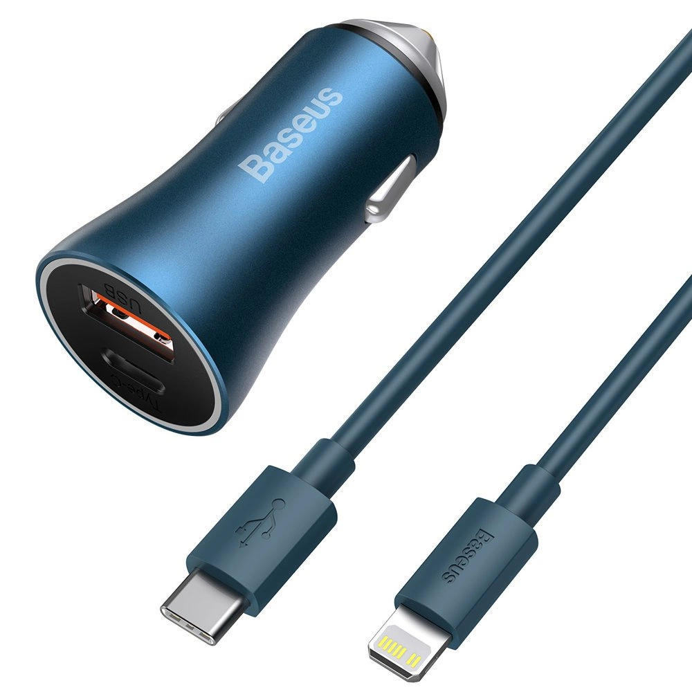 Baseus Golden Contactor Pro fast car charger USB Type C / USB 40 W Power Delivery 3.0 Quick Charge 4+ SCP FCP AFC + USB Type C cable - Lightning blue (TZCCJD-03)eng