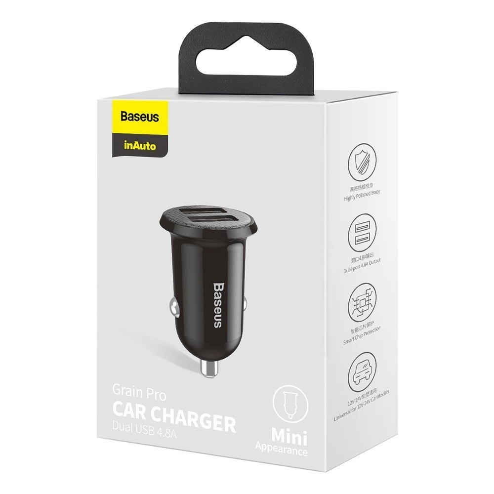 Baseus Grain Pro car charger 2x USB 4.8 A black (CCALLP-01)eng