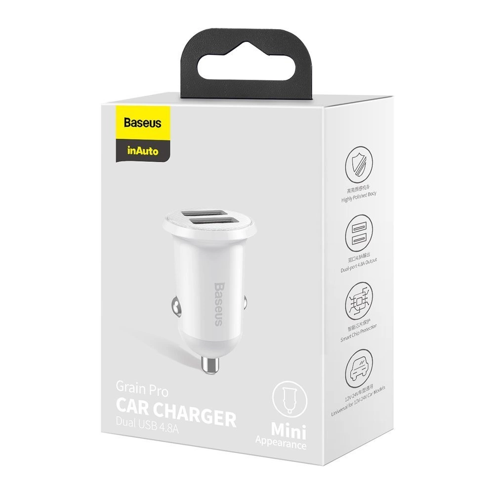 Baseus Grain Pro car charger 2x USB 4.8 A white (CCALLP-02)eng