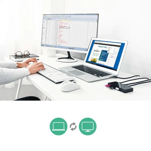 [ON RETURN] Ugreen switch box HUB switch 4x USB 2.0 USB splitter for two computers black (30767)eng