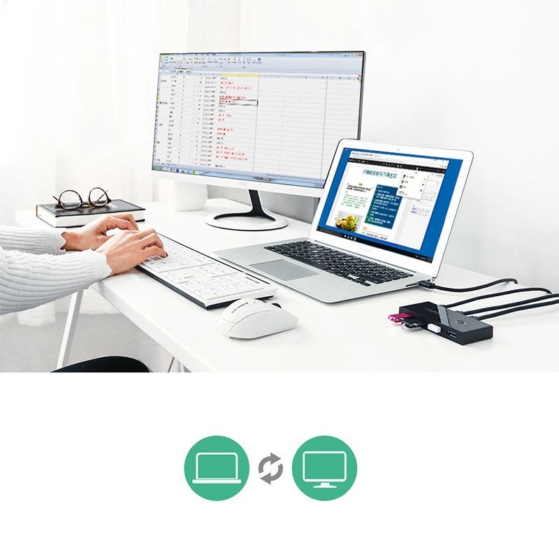 [ON RETURN] Ugreen switch box HUB switch 4x USB 2.0 USB splitter for two computers black (30767)eng