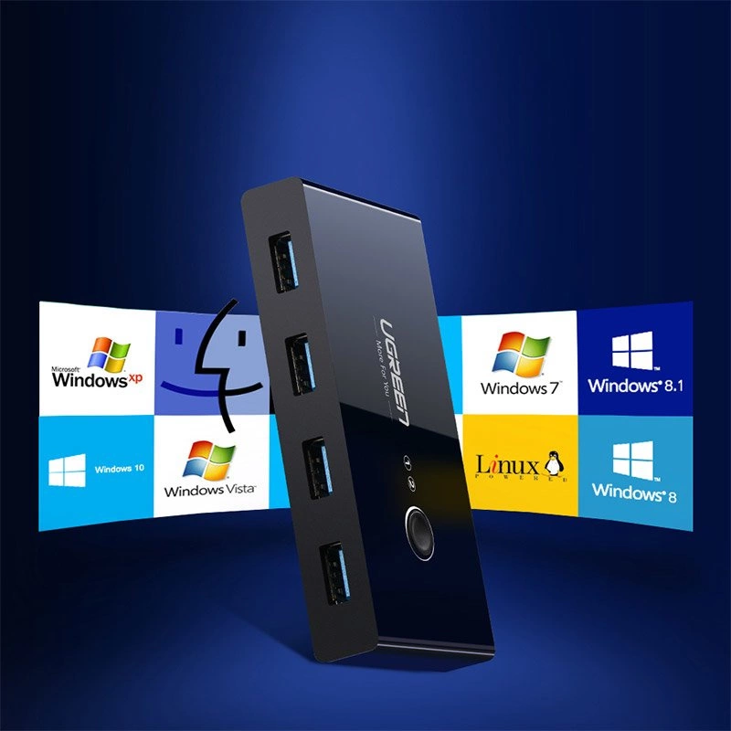 [ON RETURN] Ugreen switch box HUB switch 4x USB 2.0 USB splitter for two computers black (30767)eng