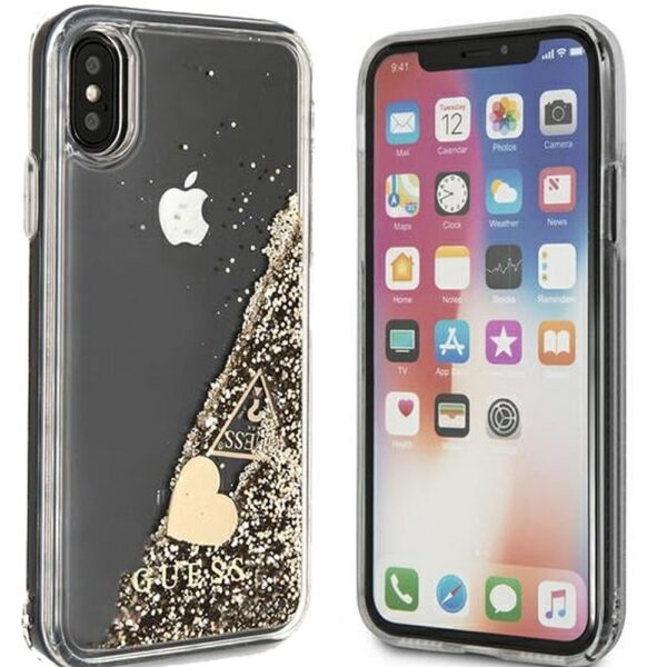 GUESS case for IPHONE X / XS GUOHCPXGLHFLGO (Charms 2 Liquid Glitter) gold