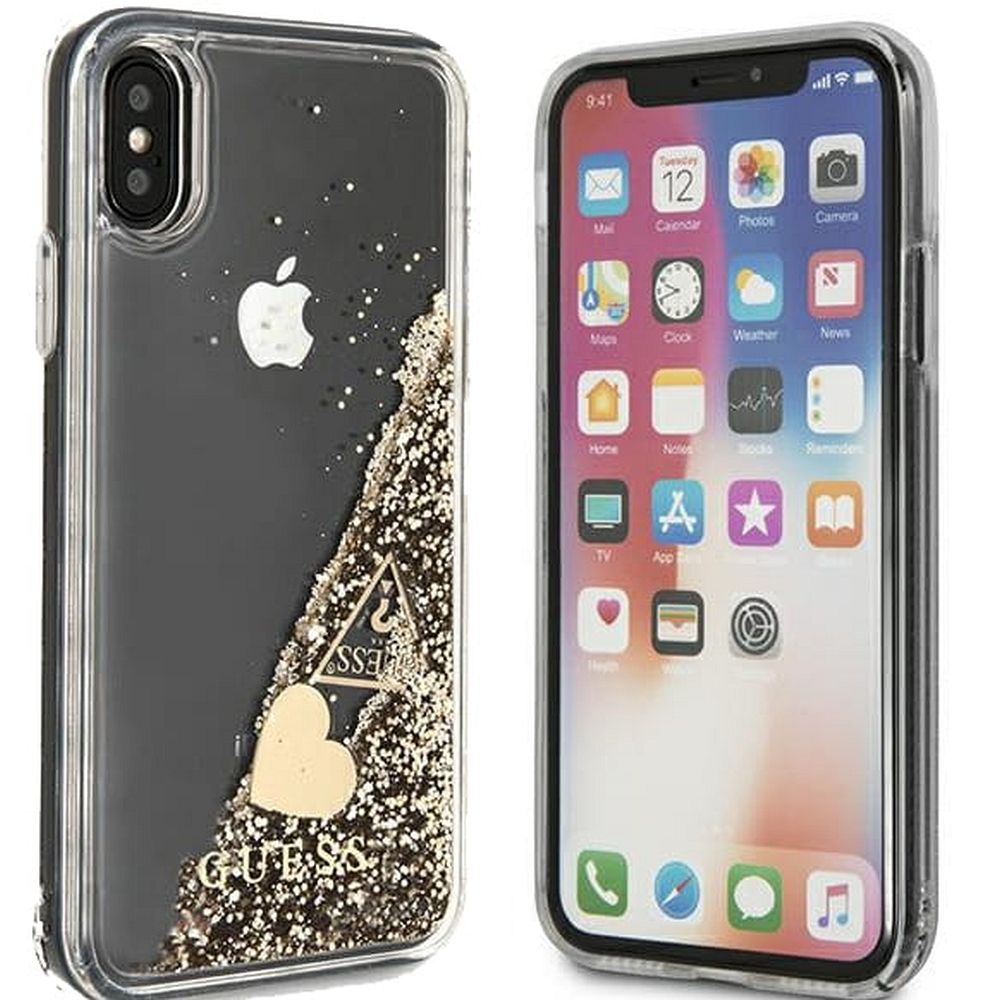 GUESS case for IPHONE X / XS GUOHCPXGLHFLGO (Charms 2 Liquid Glitter) gold