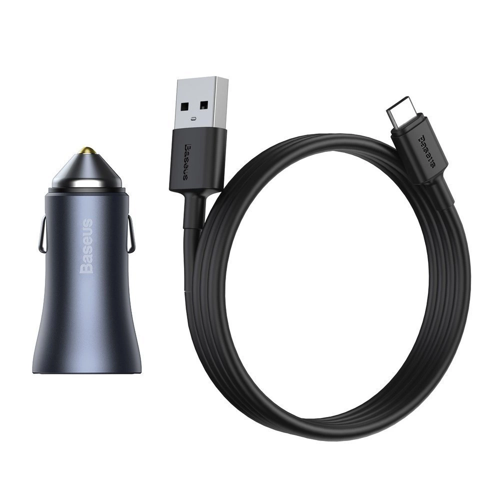 Baseus Golden Contactor Pro fast car charger 2x USB 40 W Quick Charge SCP FCP AFC + USB cable - USB Type C gray (TZCCJD-A0G)eng