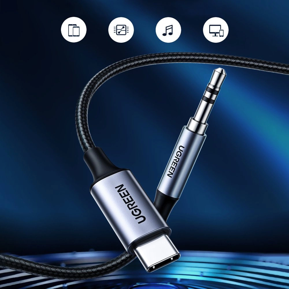 Ugreen AUX stereo audio cable 3.5 mm mini jack - USB Type C for tablet phone 1m black (CM450 20192)eng