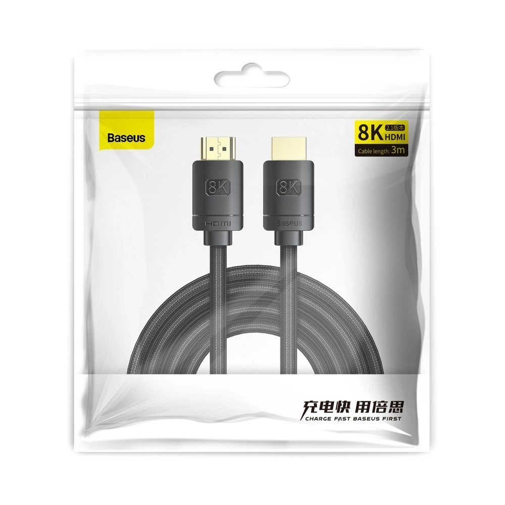 Baseus HDMI 2.1 Cable 8K 60 Hz 48 Gbps / 4K 120 Hz / 2K 144 Hz 3D eARC QMS Dynamic HDR VRR ALLM 3 m black (CAKGQ-L01)eng