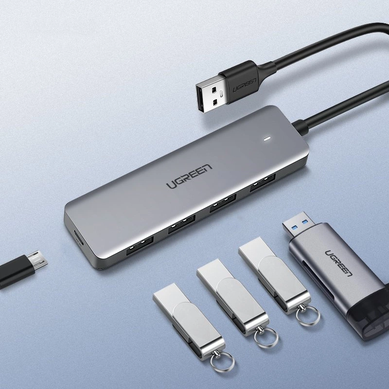 [ON RETURN] Ugreen USB HUB splitter - 4x USB 3.2 Gen 1 with micro USB power port gray (CM219 50985)eng