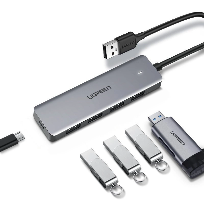 [ON RETURN] Ugreen USB HUB splitter - 4x USB 3.2 Gen 1 with micro USB power port gray (CM219 50985)eng