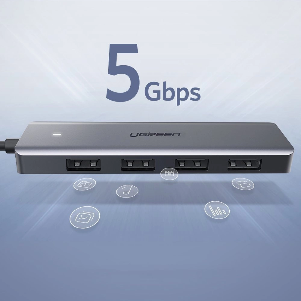 [ON RETURN] Ugreen USB HUB splitter - 4x USB 3.2 Gen 1 with micro USB power port gray (CM219 50985)eng