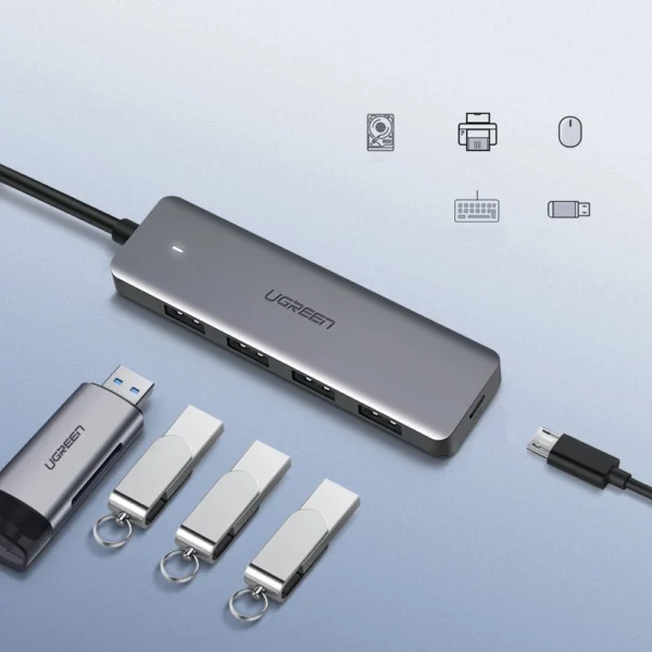 [ON RETURN] Ugreen USB HUB splitter - 4x USB 3.2 Gen 1 with micro USB power port gray (CM219 50985)eng