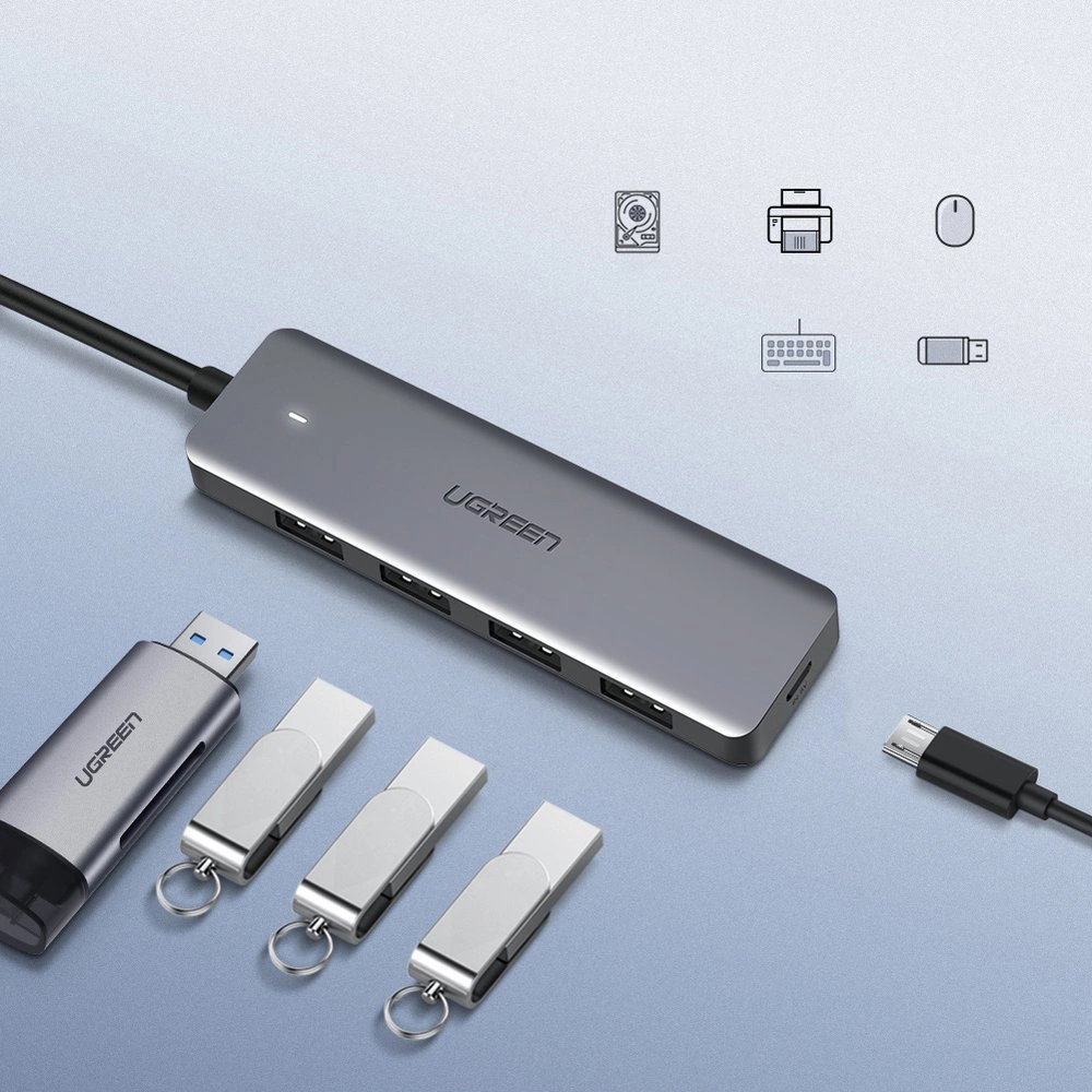 [ON RETURN] Ugreen USB HUB splitter - 4x USB 3.2 Gen 1 with micro USB power port gray (CM219 50985)eng
