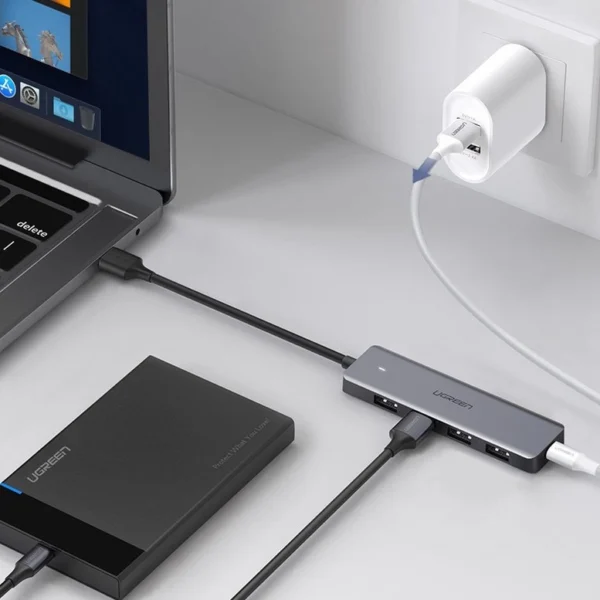 [ON RETURN] Ugreen USB HUB splitter - 4x USB 3.2 Gen 1 with micro USB power port gray (CM219 50985)eng