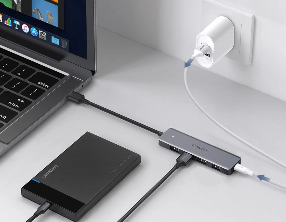 [ON RETURN] Ugreen USB HUB splitter - 4x USB 3.2 Gen 1 with micro USB power port gray (CM219 50985)eng