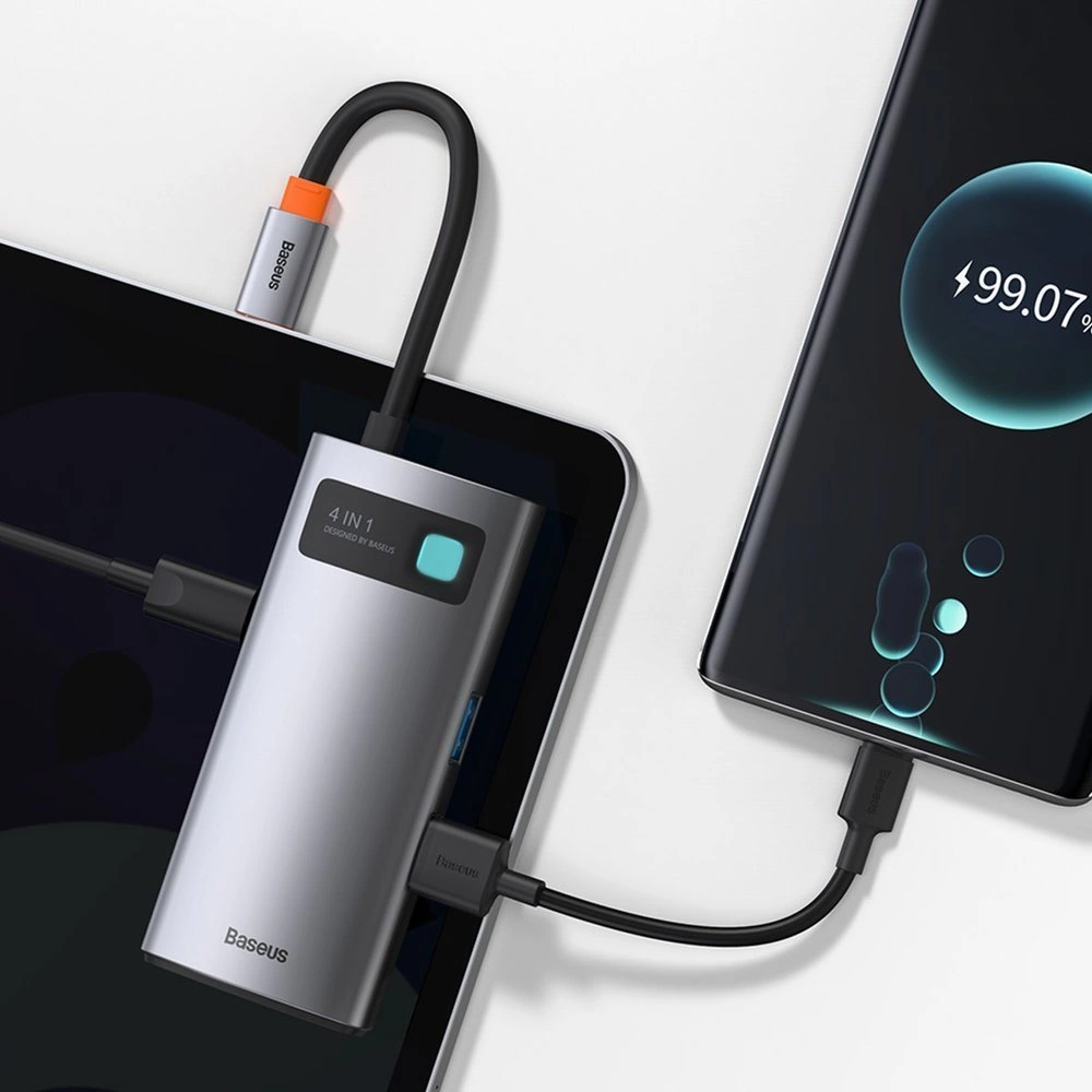 Baseus Metal Gleam 4in1 multifunctional HUB USB Type C - USB Type C Power Delivery 100 W / HDMI 4K 30 Hz / 1x USB 3.2 Gen 1 / 1x USB 2.0 (CAHUB-CY0G)eng
