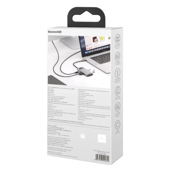 Baseus Metal Gleam 4in1 multifunctional HUB USB Type C - USB Type C Power Delivery 100 W / HDMI 4K 30 Hz / 1x USB 3.2 Gen 1 / 1x USB 2.0 (CAHUB-CY0G)eng