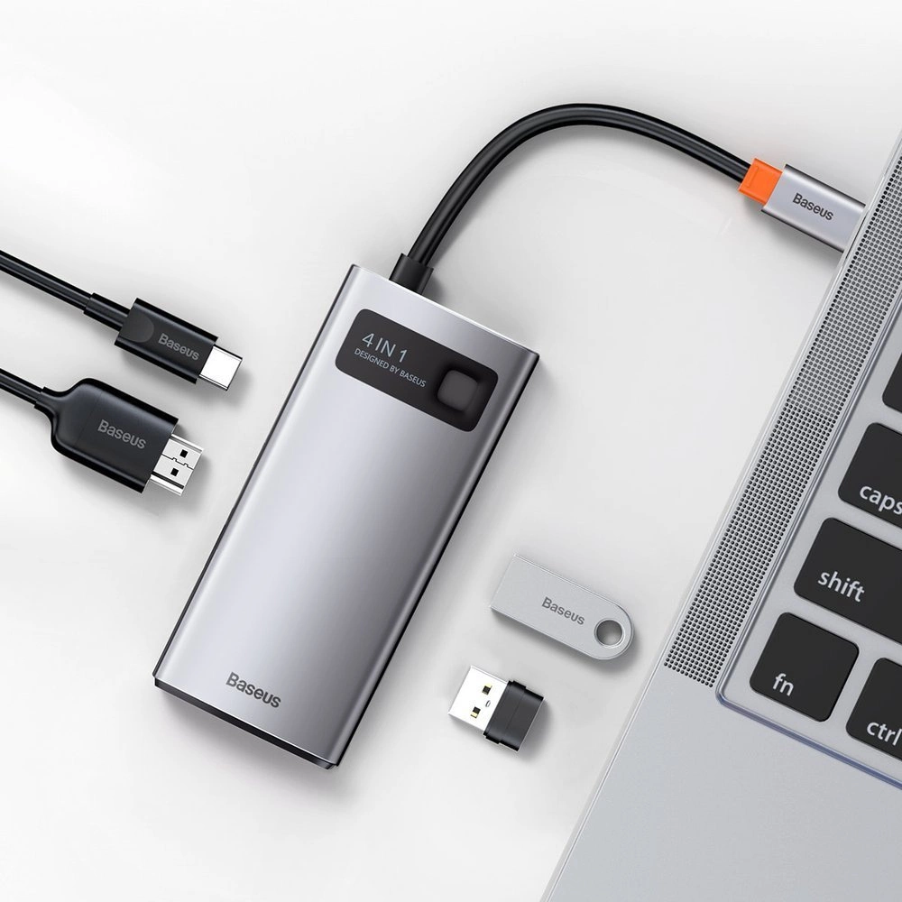 Baseus Metal Gleam 4in1 multifunctional HUB USB Type C - USB Type C Power Delivery 100 W / HDMI 4K 30 Hz / 1x USB 3.2 Gen 1 / 1x USB 2.0 (CAHUB-CY0G)eng