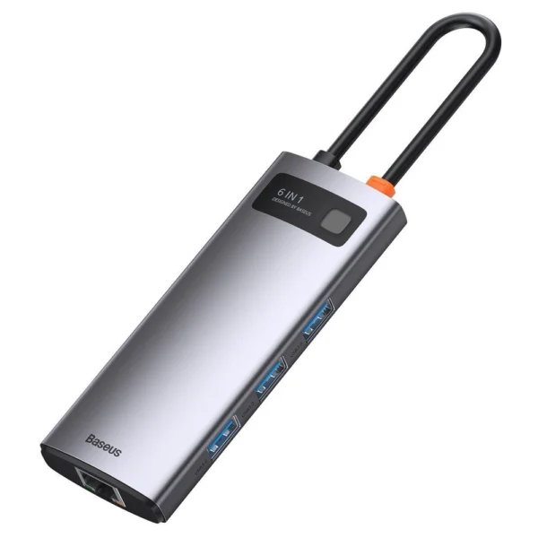 Baseus Metal Gleam 6-in-1 USB-C - USB-C PD 100W HUB 1x HDMI 4K 30Hz 3x USB-A 3.2 1x RJ45 - grayeng
