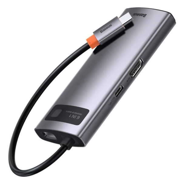 Baseus Metal Gleam 6-in-1 USB-C - USB-C PD 100W HUB 1x HDMI 4K 30Hz 3x USB-A 3.2 1x RJ45 - grayeng