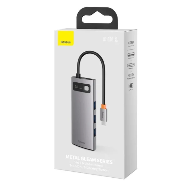Baseus Metal Gleam 6-in-1 USB-C - USB-C PD 100W HUB 1x HDMI 4K 30Hz 3x USB-A 3.2 1x RJ45 - grayeng