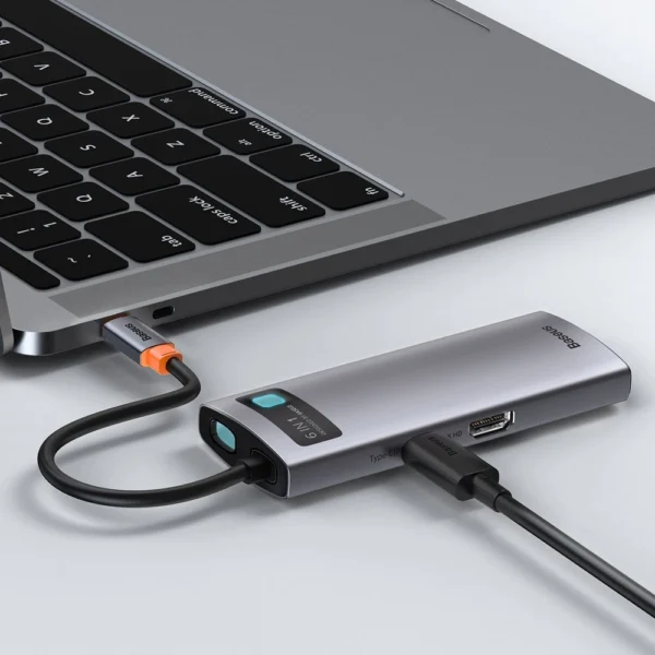 Baseus Metal Gleam 6-in-1 USB-C - USB-C PD 100W HUB 1x HDMI 4K 30Hz 3x USB-A 3.2 1x RJ45 - grayeng