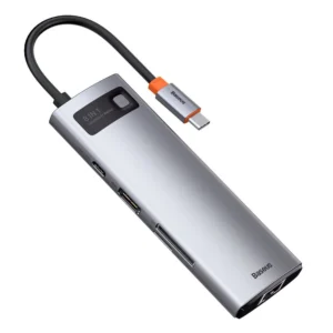 Baseus Metal Gleam 8in1 USB-C - USB-C PD 100W HUB 1x HDMI 4K 30Hz 1x SD and microSD card reader 3x USB-A 3.2 1xRJ45 - grayeng
