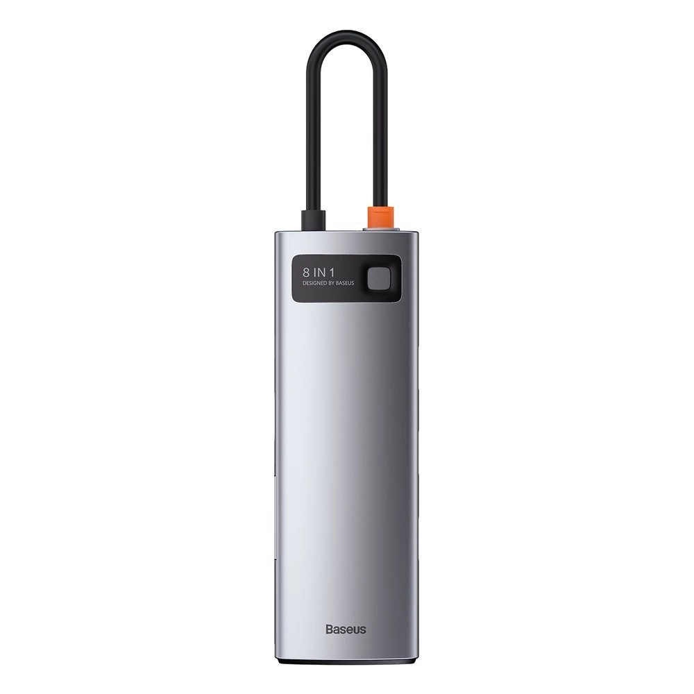 Baseus Metal Gleam 8in1 USB-C - USB-C PD 100W HUB 1x HDMI 4K 30Hz 1x SD and microSD card reader 3x USB-A 3.2 1xRJ45 - grayeng
