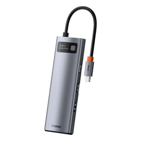 Baseus Metal Gleam 8in1 USB-C - USB-C PD 100W HUB 1x HDMI 4K 30Hz 1x SD and microSD card reader 3x USB-A 3.2 1xRJ45 - grayeng