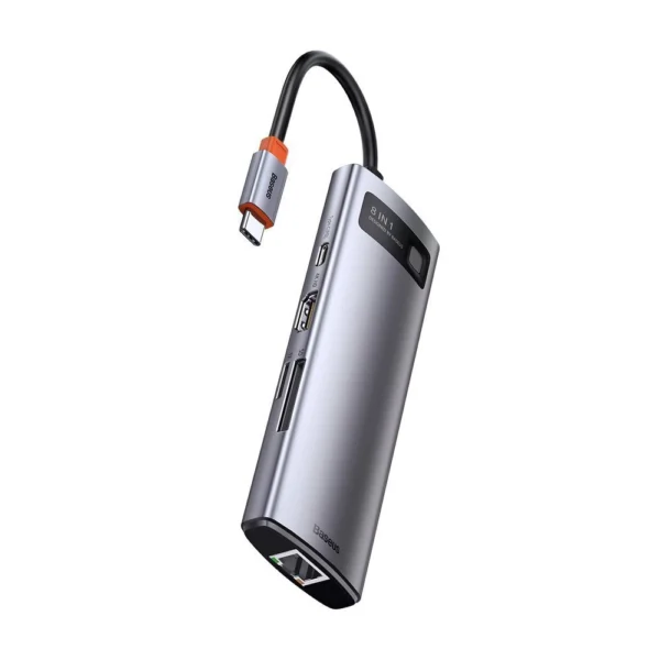 Baseus Metal Gleam 8in1 USB-C - USB-C PD 100W HUB 1x HDMI 4K 30Hz 1x SD and microSD card reader 3x USB-A 3.2 1xRJ45 - grayeng