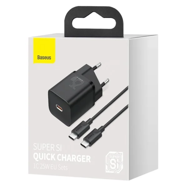 Baseus Super Si fast charger Quick Charge 3.0 Power Delivery 25W 3A + Cable USB Type C - USB Type C 3A 1m black (TZCCSUP-L01)eng
