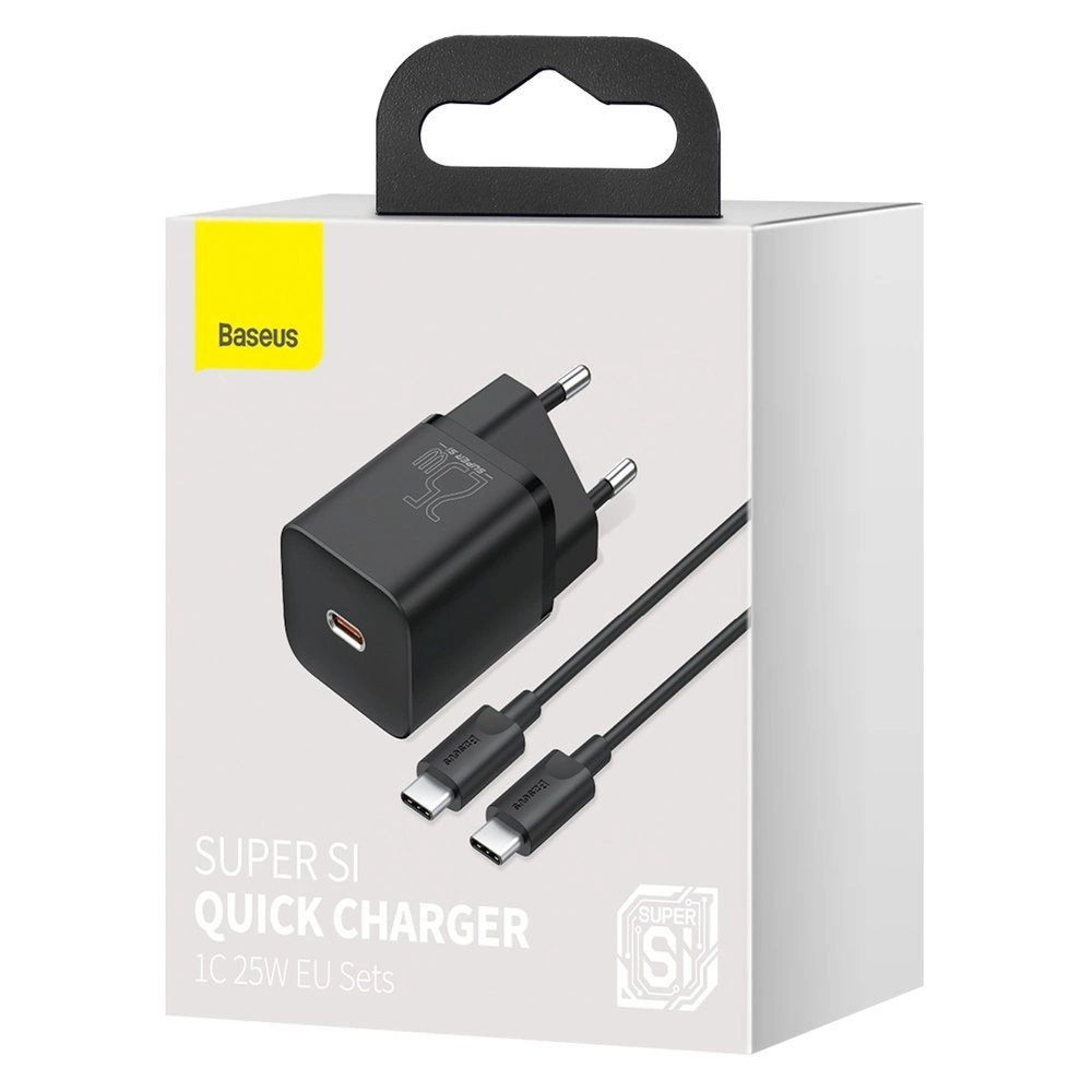 Baseus Super Si fast charger Quick Charge 3.0 Power Delivery 25W 3A + Cable USB Type C - USB Type C 3A 1m black (TZCCSUP-L01)eng