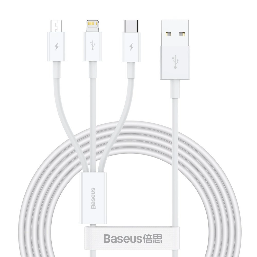 Baseus Superior 3in1 USB Cable - Lightning / USB Type C / Micro USB 3.5 A 1.5 m White (CAMLTYS-02)eng