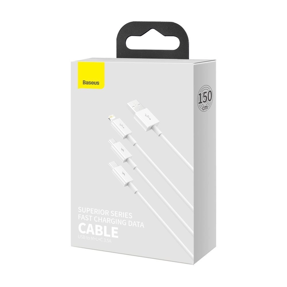 Baseus Superior 3in1 USB Cable - Lightning / USB Type C / Micro USB 3.5 A 1.5 m White (CAMLTYS-02)eng