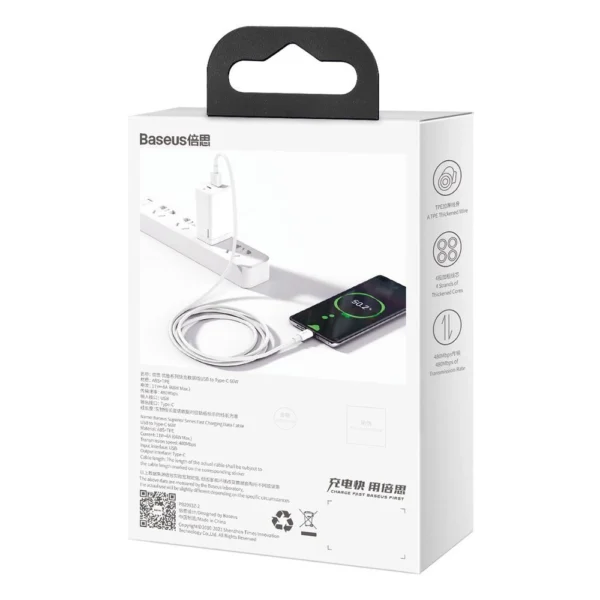 Baseus Superior USB Cable - USB Type C 66 W 6A 1 m White (CATYS-02)eng