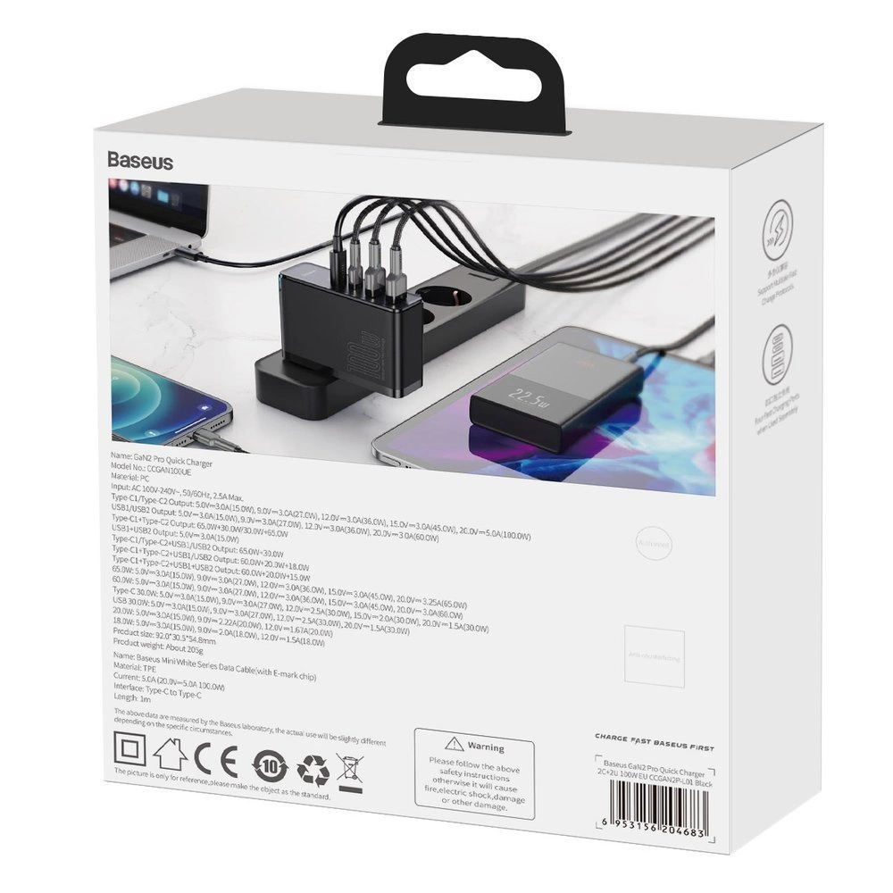 Baseus GaN2 Pro fast charger 100W USB / USB Type C Quick Charge 4+ Power Delivery black (CCGAN2P-L01)eng