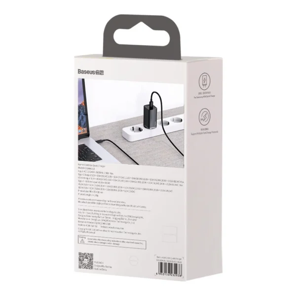 Baseus GaN2 Lite fast charger 65W USB / USB Type C Quick Charge 3.0 Power Delivery (gallium nitride) black (CCGAN2L-B01)eng