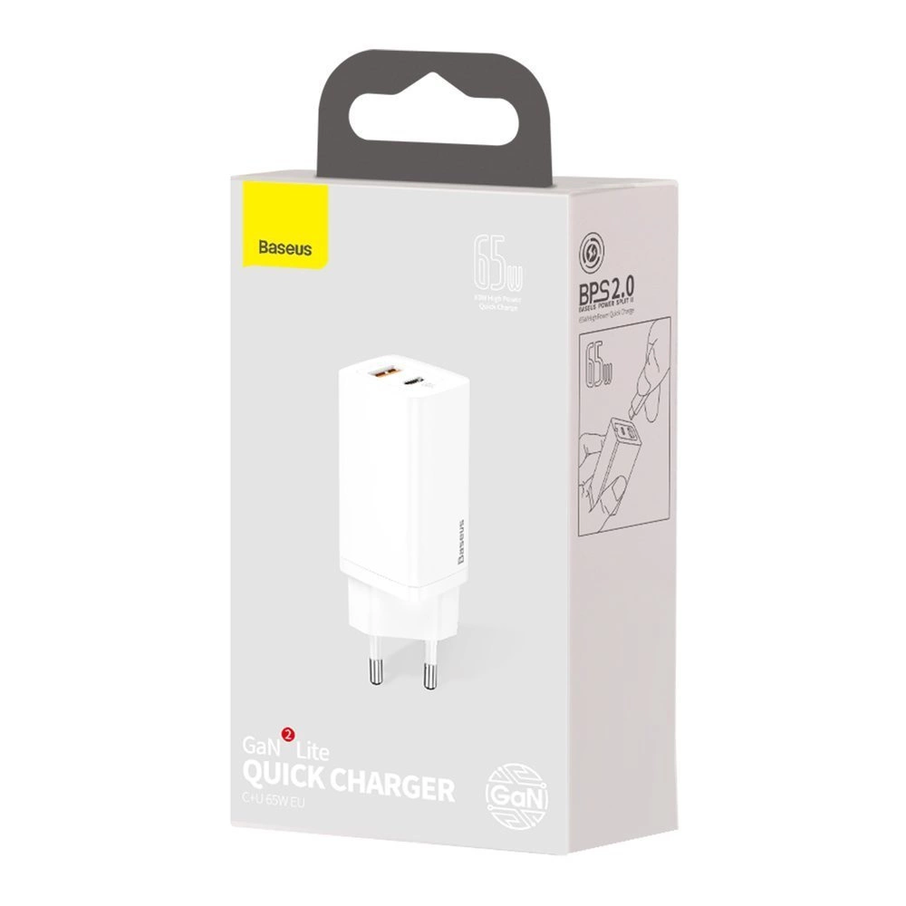 Baseus GaN2 Lite fast charger 65W USB / USB Type C Quick Charge 3.0 Power Delivery (gallium nitride) white (CCGAN2L-B02)eng